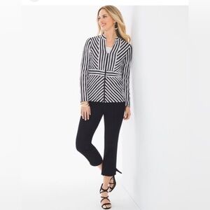 Chico’s Travelers Collection Dottie black and white stripe Jacket - EUC - size 1